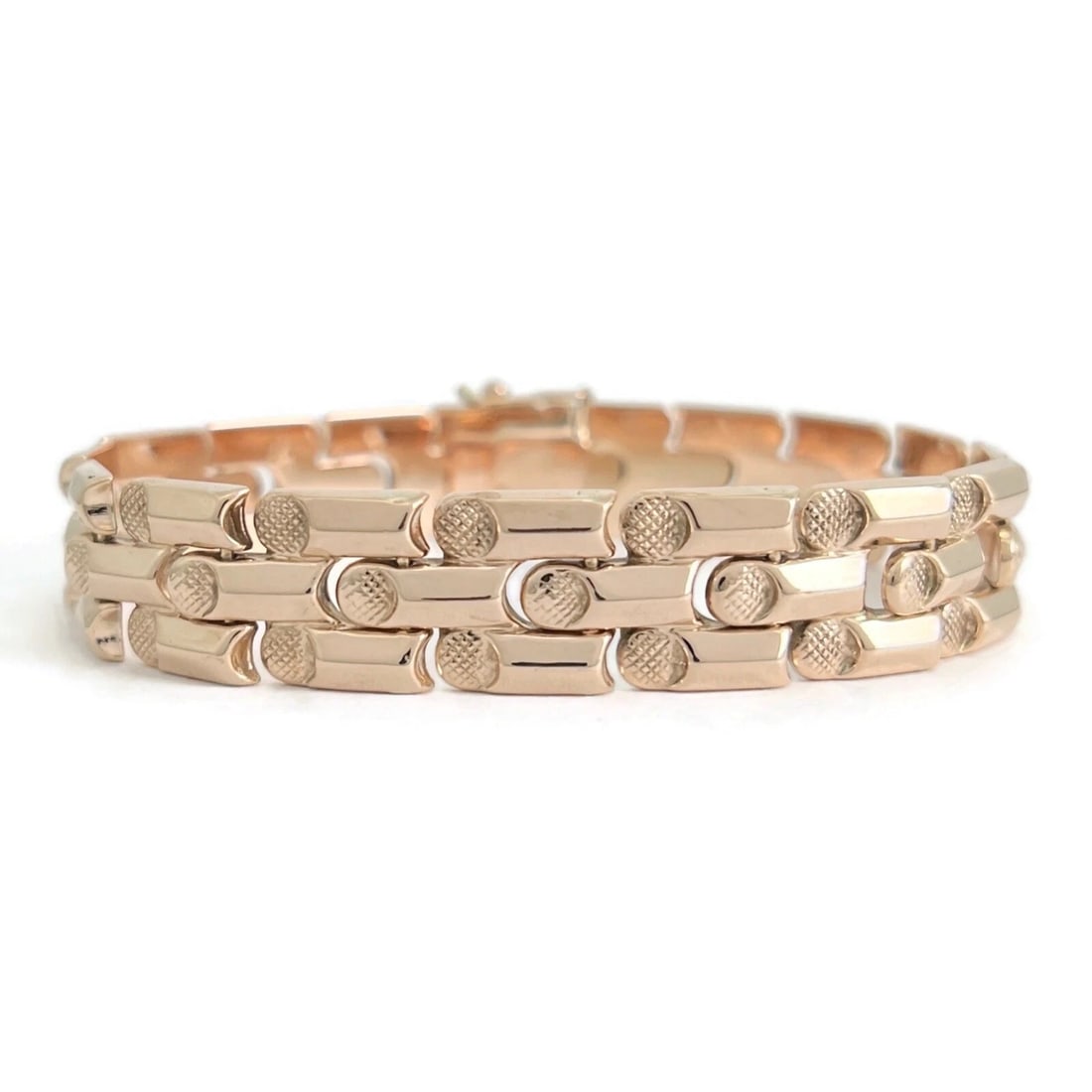 Vintage 1940's 1950's Retro Flat Link Bracelet 14K Rose Gold, 16.84 Grams - 2