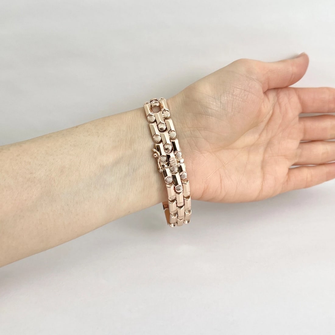 Vintage 1940's 1950's Retro Flat Link Bracelet 14K Rose Gold, 16.84 Grams - 6