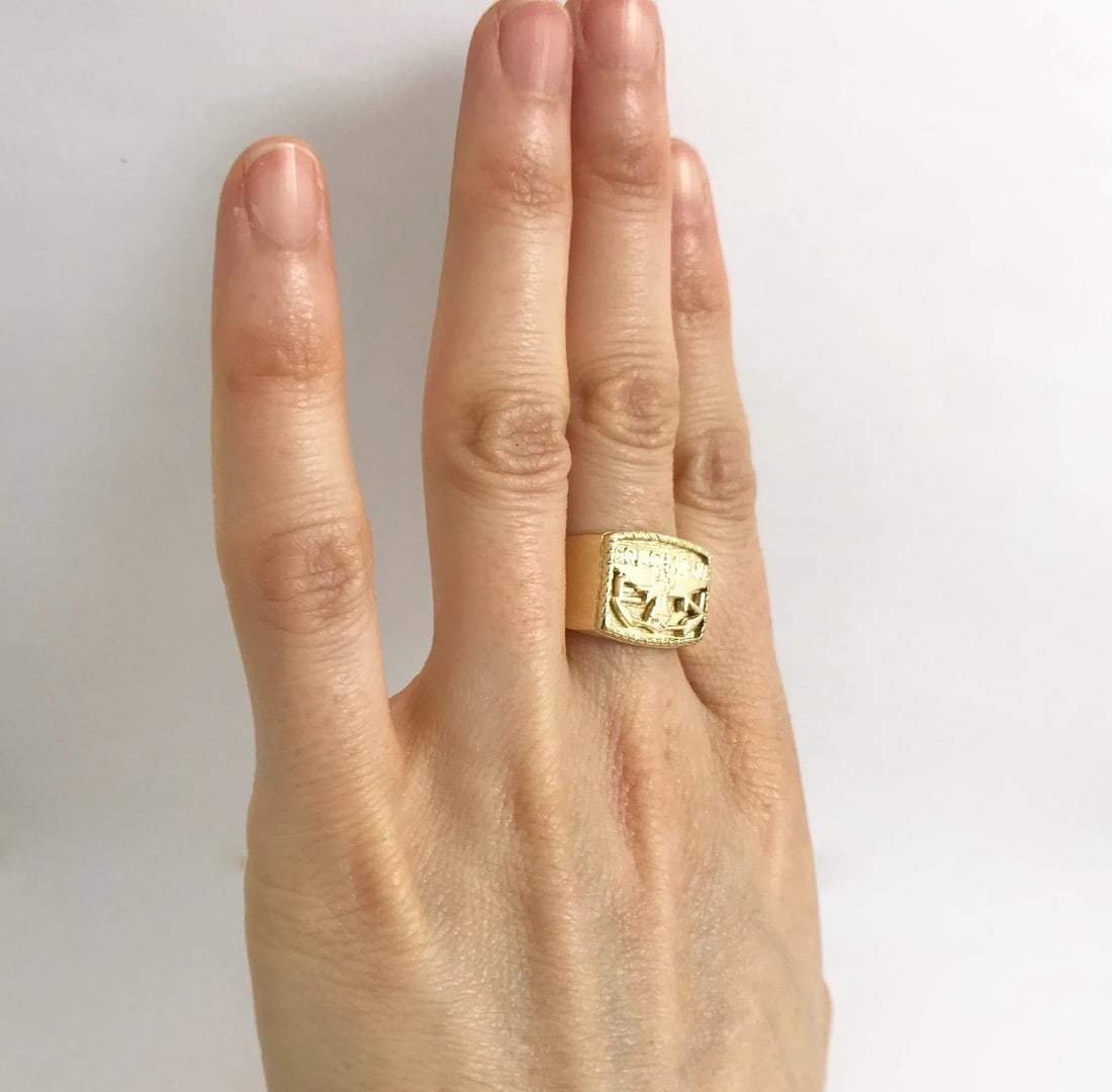 Vintage Men's Colombia Flat Top Ring 14K Yellow Gold, Size 10.25, 12.52 Grams - 5