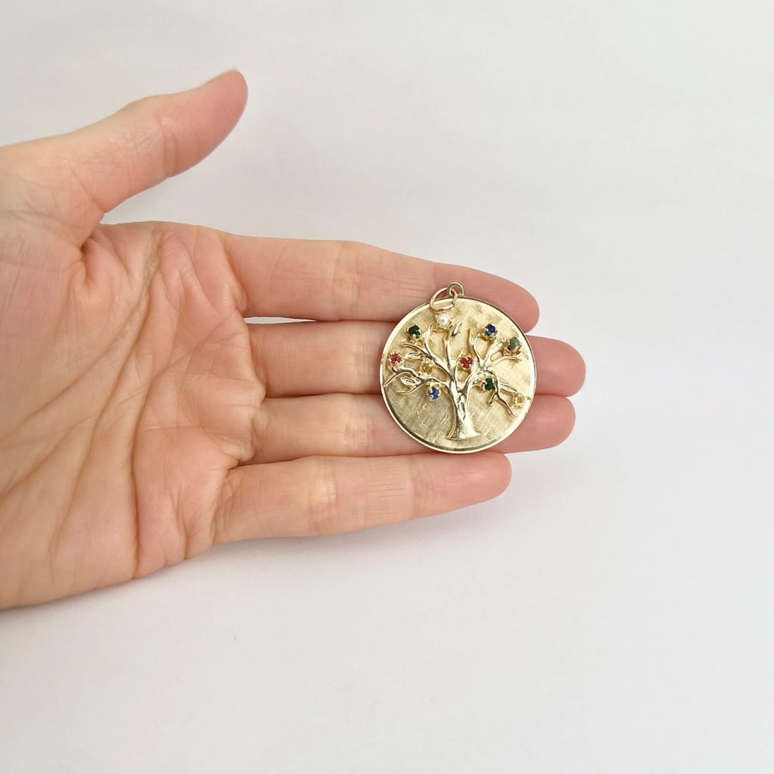 Vintage 1960's Multicolored Gemstone Tree Charm Pendant 14K Yellow Gold, 8.09 Gr - 5