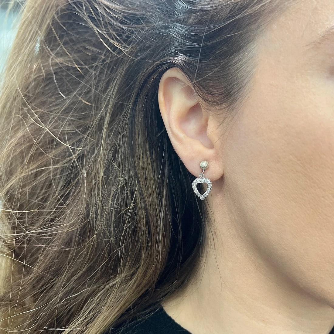 Vintage 1940's Diamond Heart Dangle Drop Earrings 14K White Gold, 3.21 Grams - 4