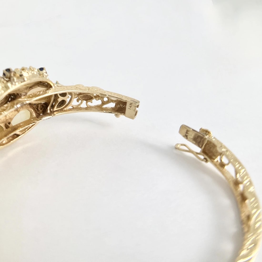 Vintage 1950's Opal Diamond Turquoise Bangle Bracelet 14K Yellow Gold, 24.99 Gr - 11