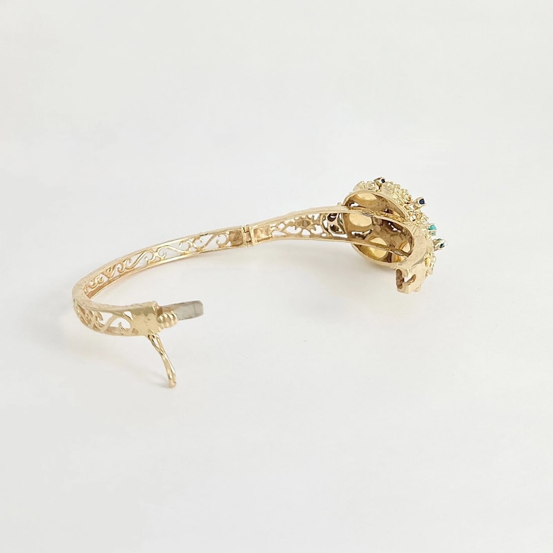 Vintage 1950's Opal Diamond Turquoise Bangle Bracelet 14K Yellow Gold, 24.99 Gr - 8