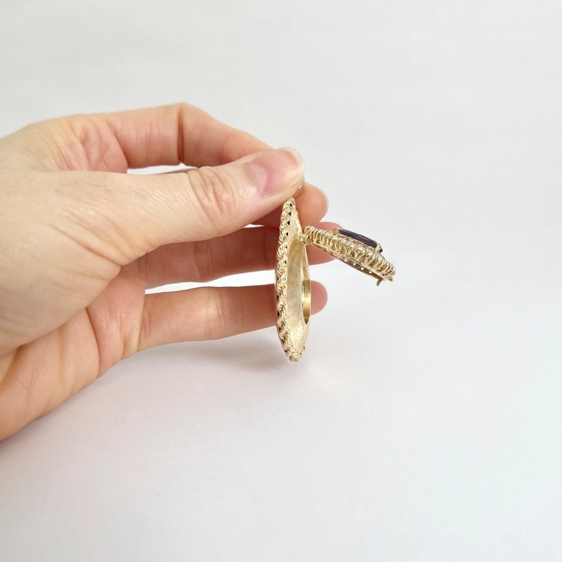 Vintage Purple Amethyst Pearl Teardrop Locket Pendant 14K Yellow Gold, 19.79 Gr - 4