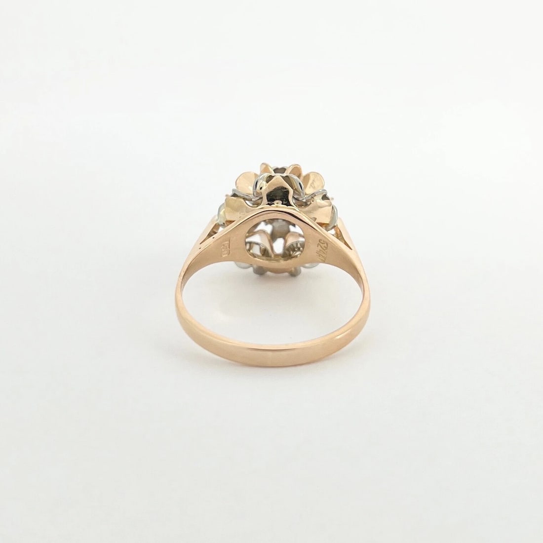 Vintage 1950's Diamond Two-Tone Dome Cocktail Ring 18K Rose White Gold, 5.47 Gr - 9