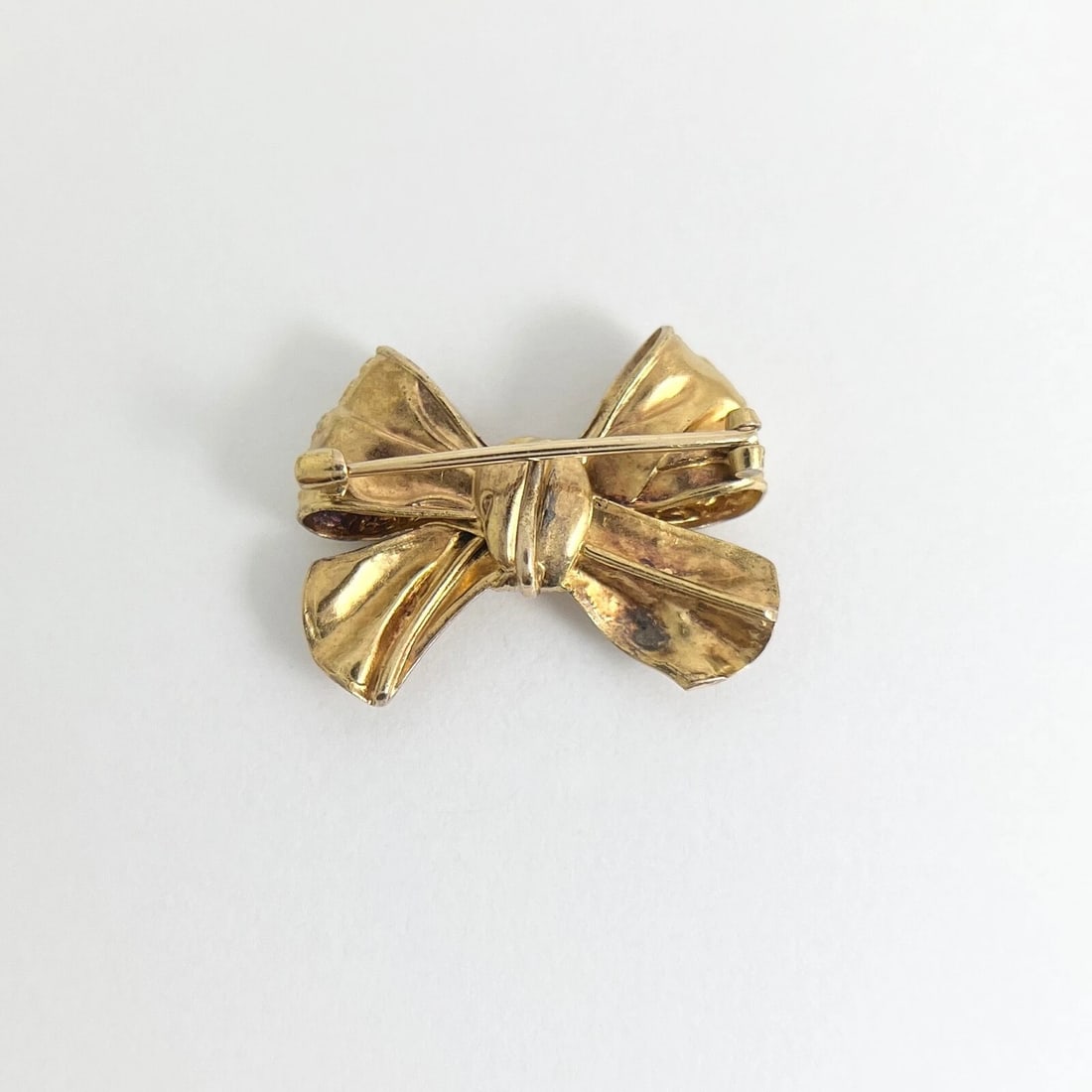 Antique Edwardian Blue White Enameled Bow Brooch Pin 18K Yellow Gold, 6.51 Grams - 7