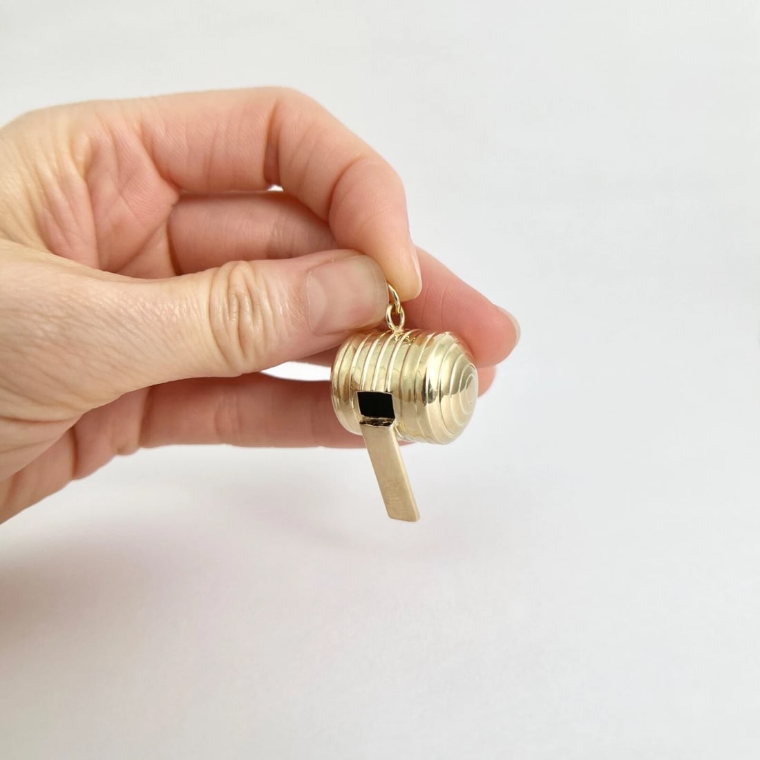 Vintage 1940's Whistle Bracelet Charm Necklace Pendant 14K Yellow Gold, 5.16 Gr - 5