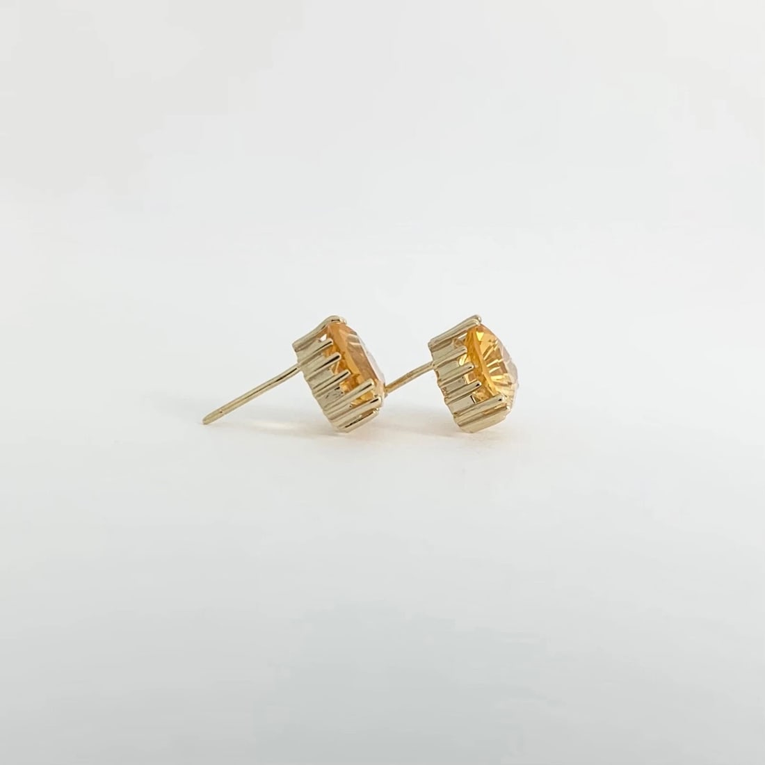 Vintage 1950's Trillion Citrine Gemstone Stud Earrings 14K Yellow Gold, 2.59 Gr - 7