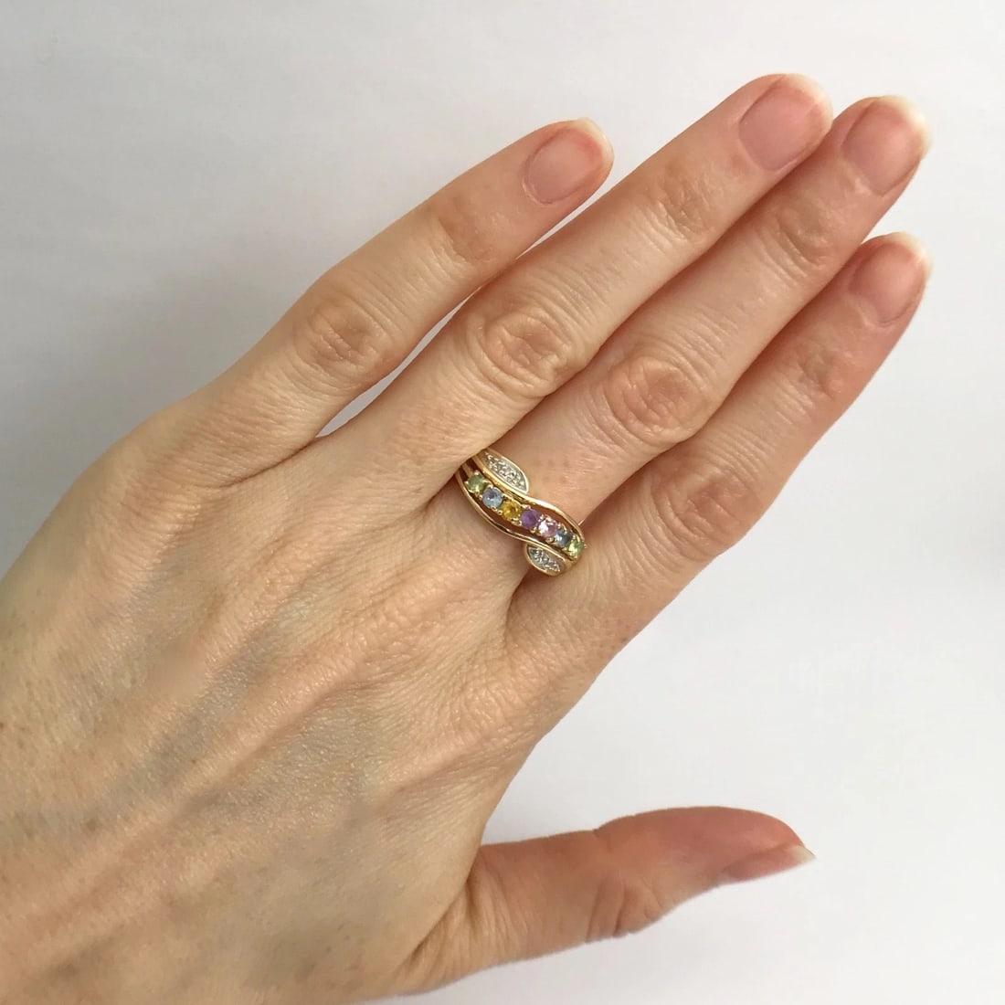 Vintage Peridot Topaz Citrine Multicolored Gemstone Ring 14K Yellow Gold 3.71 Gr - 5