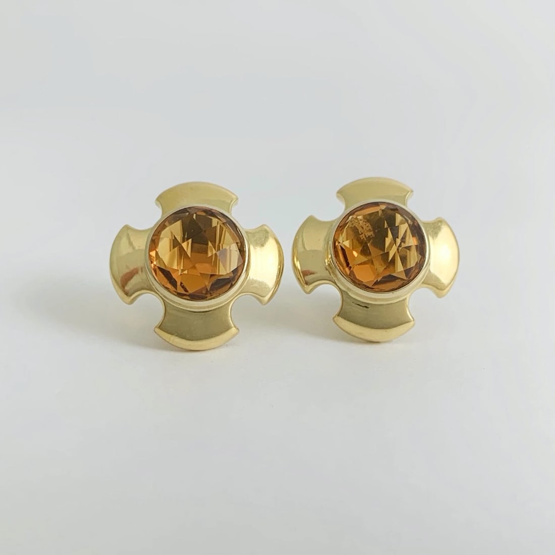 Vintage 1960s Citrine Geometric Drop Stud Earrings 18K Yellow Gold, 13.98 Grams - 6
