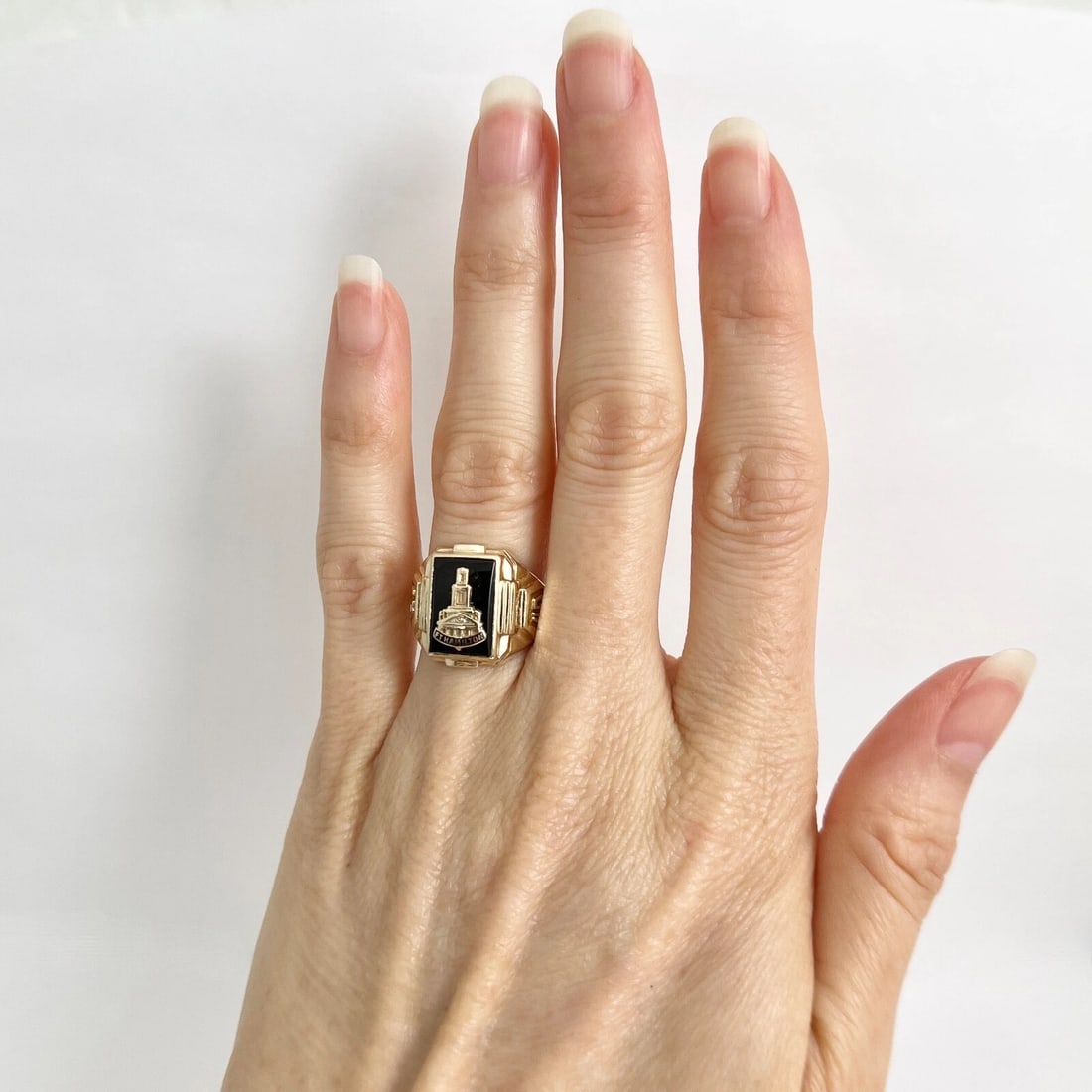 Vintage 1948 Fort Hamilton School Black Onyx Class Ring 10K Yellow Gold, 6.62 Gr - 4