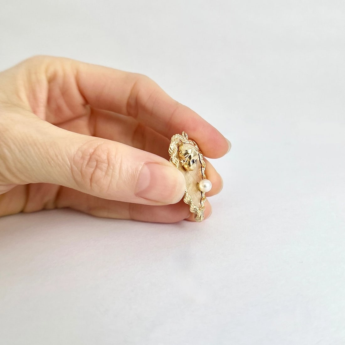 Vintage 1950's Pearl Topaz Child Heart Pendant Charm 14K Yellow Gold, 7.29 Gram - 6