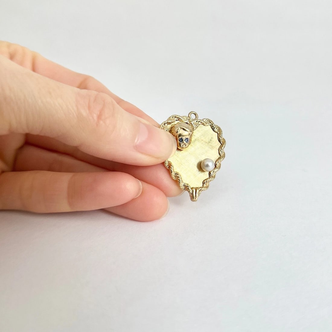 Vintage 1950's Pearl Topaz Child Heart Pendant Charm 14K Yellow Gold, 7.29 Gram - 7