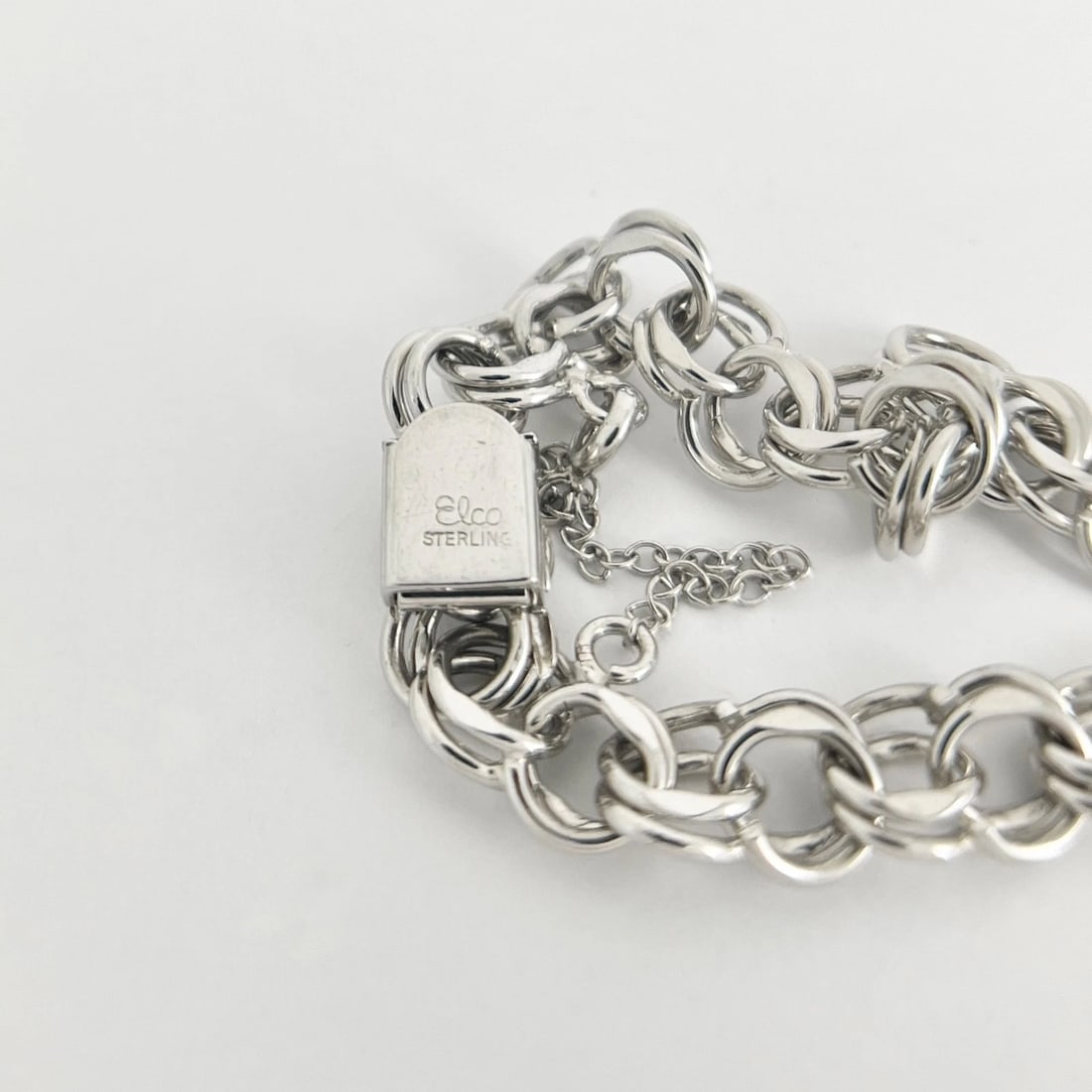 Vintage Elco Open Curb Chain Link Bracelet for Charms Sterling Silver, 16.20 Gr - 8