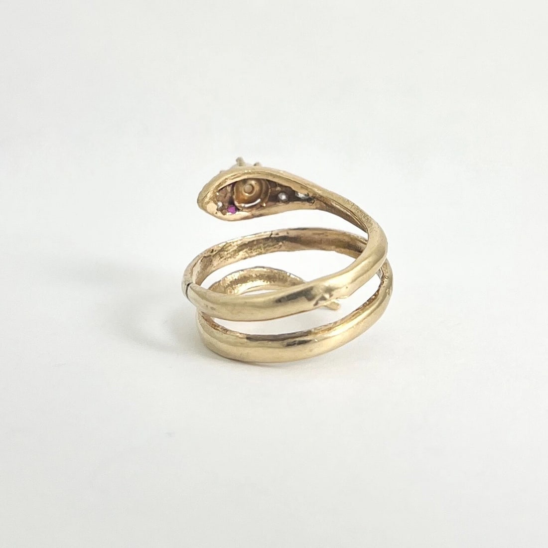 Antique Art Nouveau Snake Pearl Diamond Cocktail Ring 14K Yellow Gold, 7.01 Gr - 8