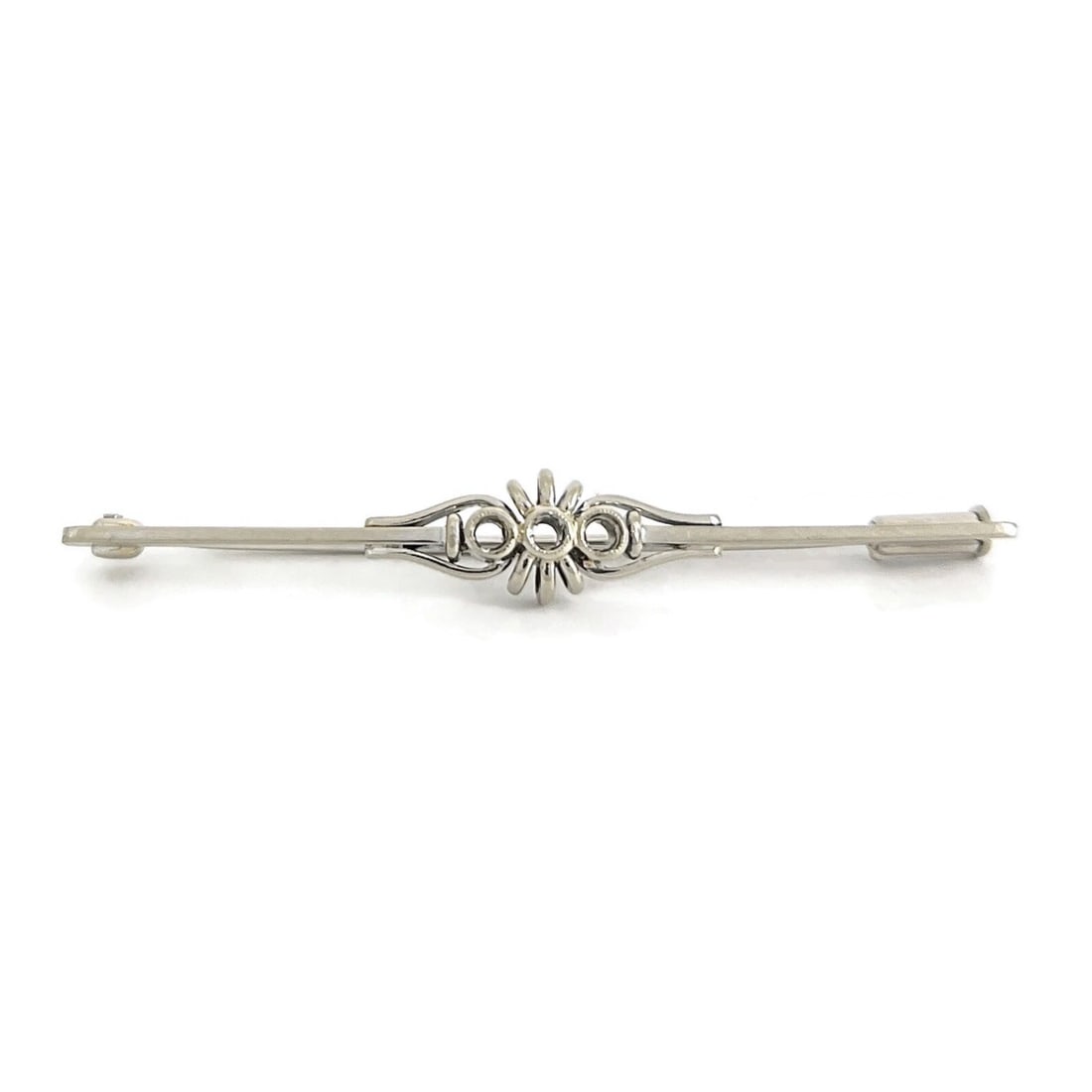 Antique Art Deco Long Filigree Brooch Pin 14K White Gold, 3.62 Grams - 2