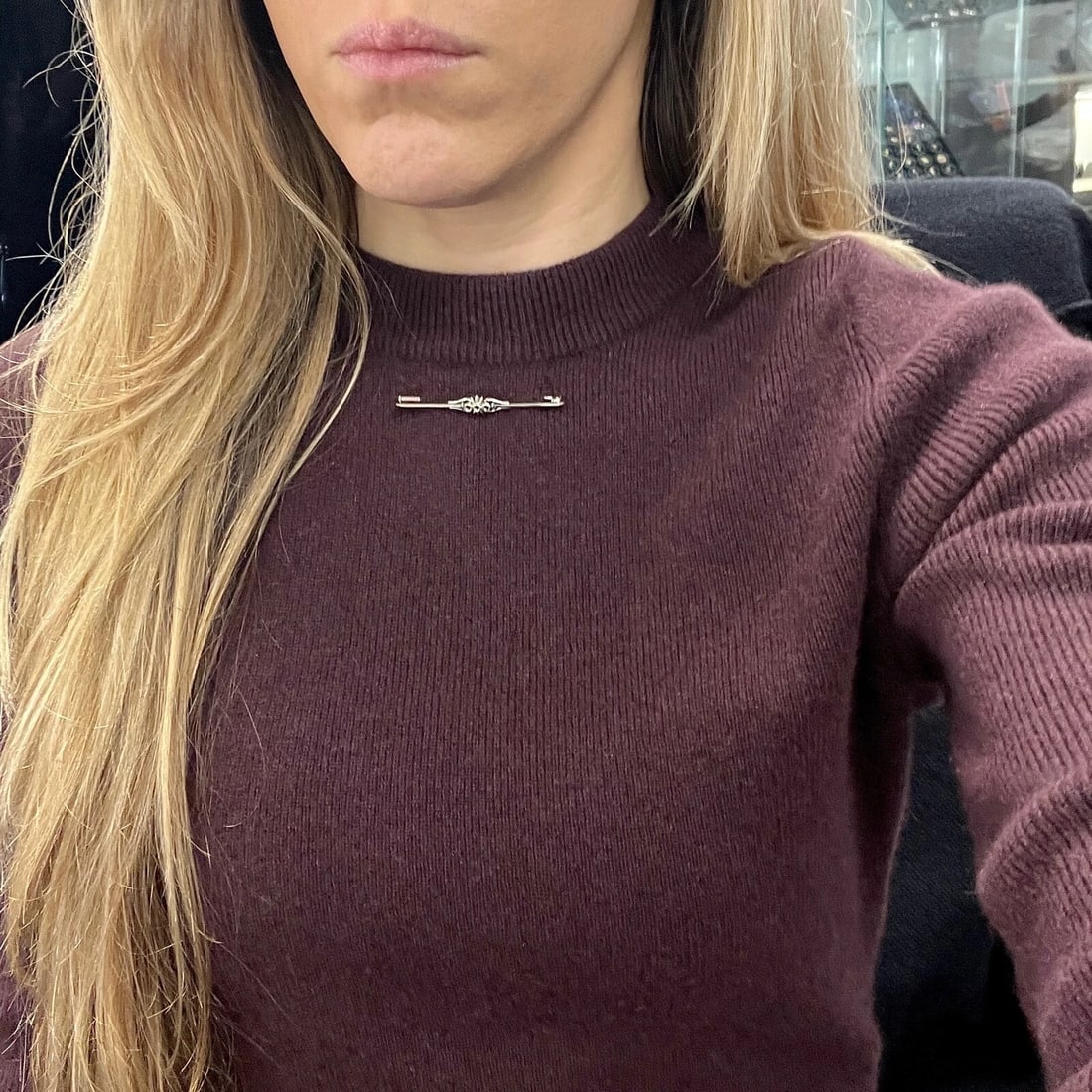 Antique Art Deco Long Filigree Brooch Pin 14K White Gold, 3.62 Grams - 4