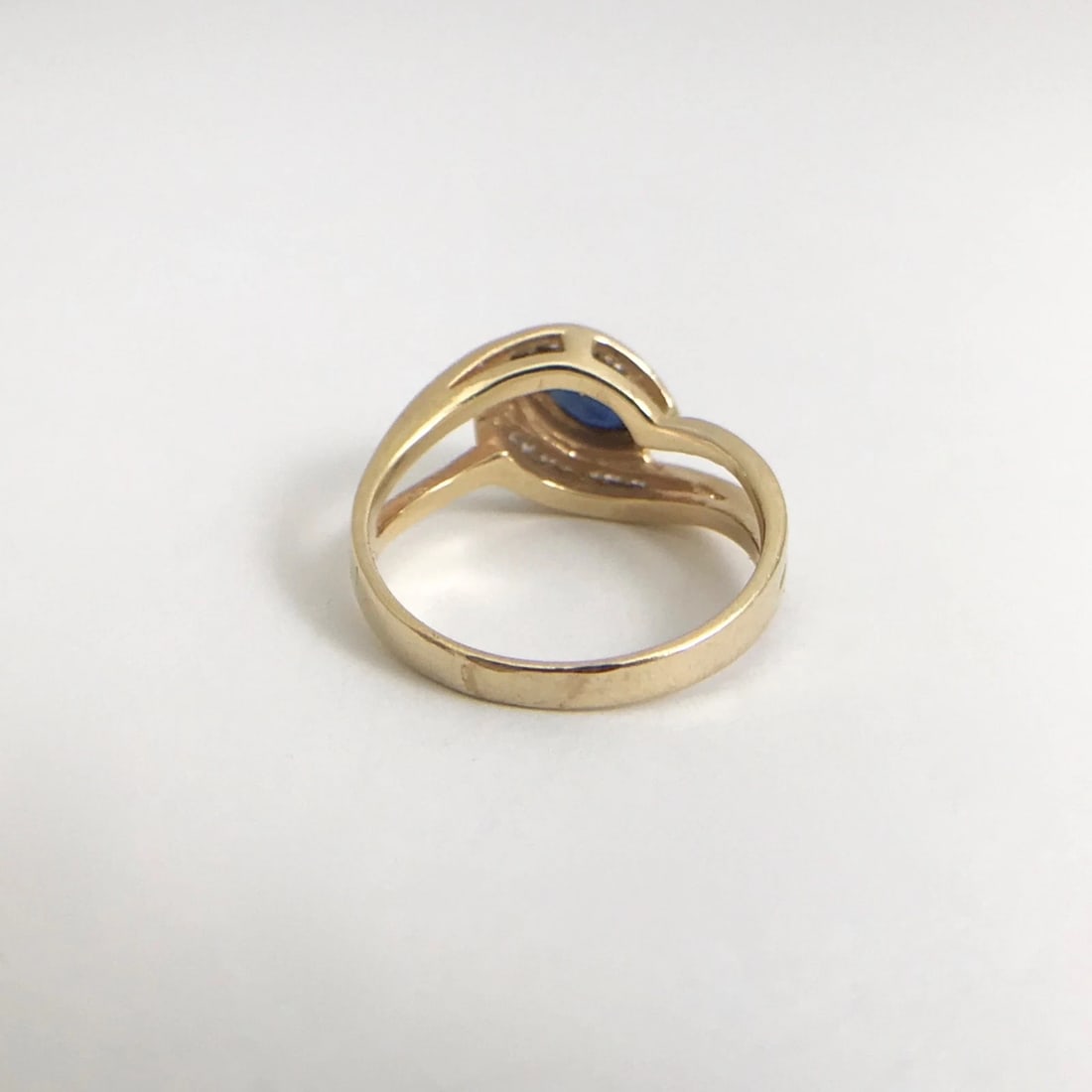 Vintage Marquise Dark Blue Sapphire Diamond Ring 14K Yellow Gold, 2.8 Grams - 12