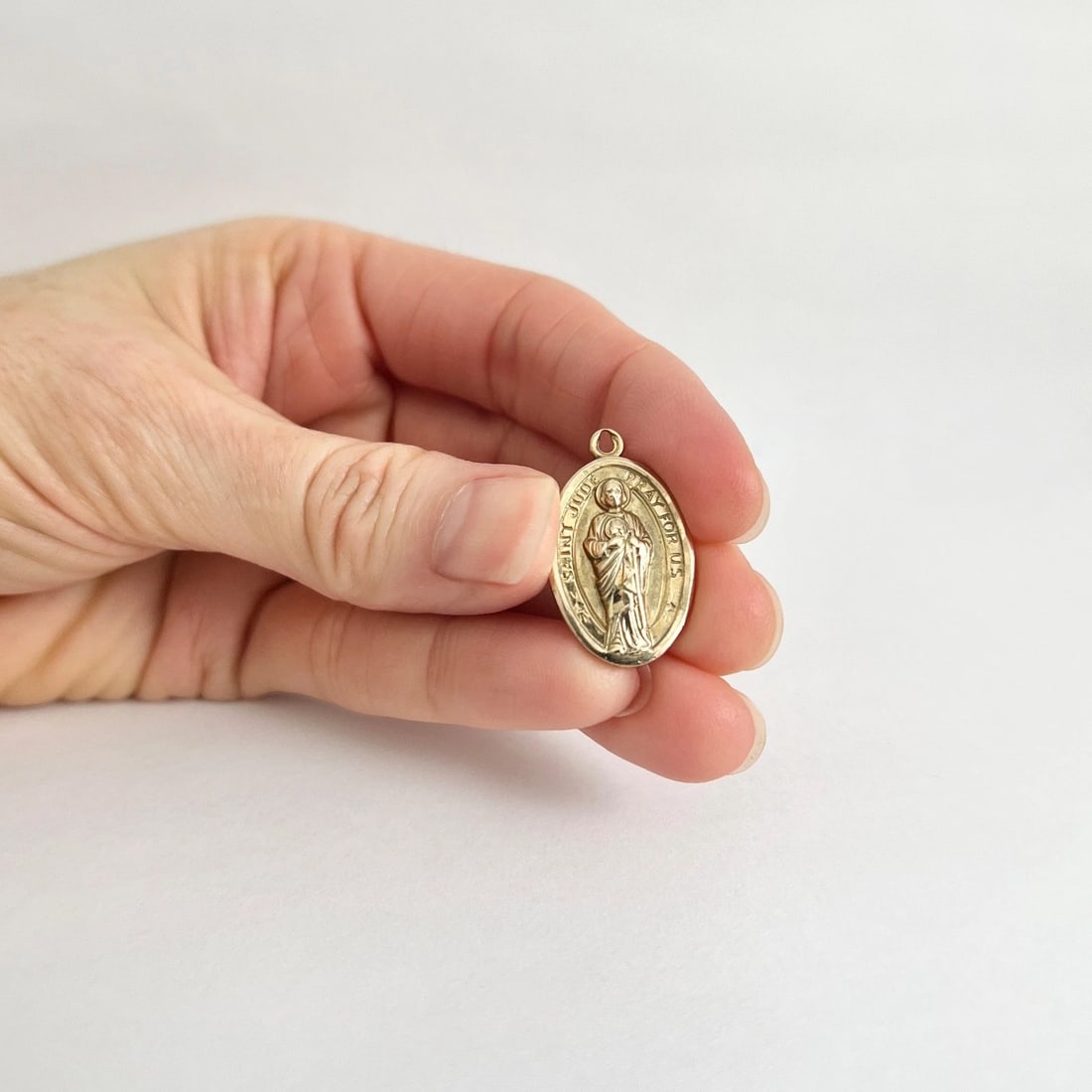 Vintage Saint Jude Pray for Us Charm Necklace Pendant 10K Yellow Gold, 3.33 Gram - 3