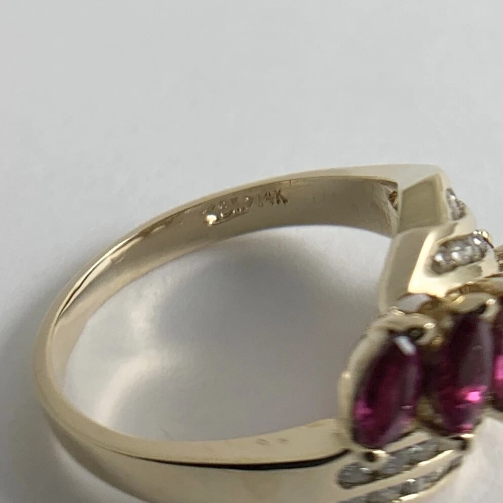 Vintage Marquise Ruby Diamond Channel-Set Statement Ring 14K Yellow Gold 3.78 Gr - 11