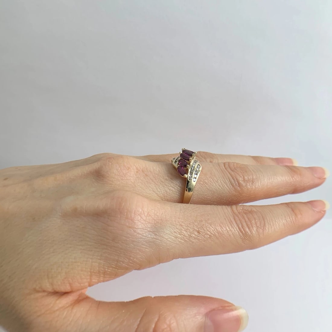 Vintage Marquise Ruby Diamond Channel-Set Statement Ring 14K Yellow Gold 3.78 Gr - 5