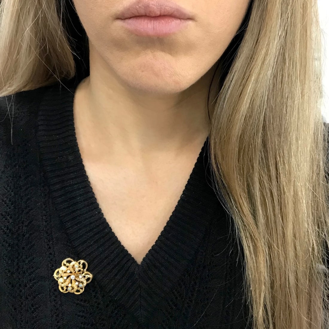 Antique Edwardian Diamond Turquoise Enamel Brooch Pin 20K Yellow Gold, 5.19 Gram - 5