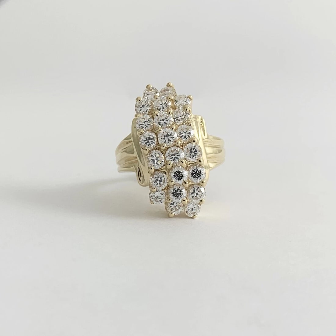 Vintage CZ Cubic Zirconia Long Cluster Cocktail Ring 14K Yellow Gold, 7.44 Gr - 7