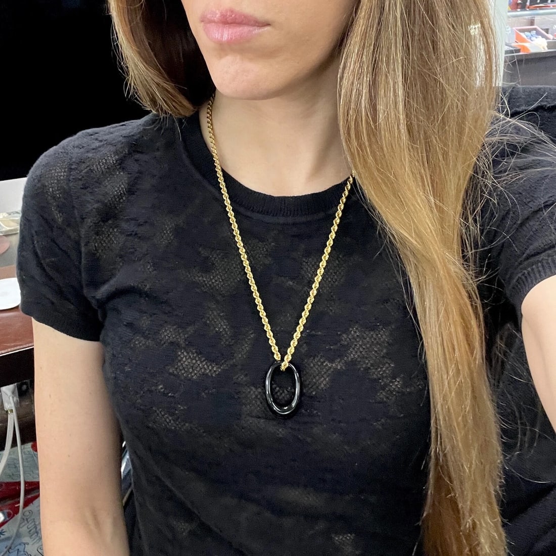 Vintage 1960's Mod Black Lucite Oval Necklace Pendant, 5.87 Grams - 5