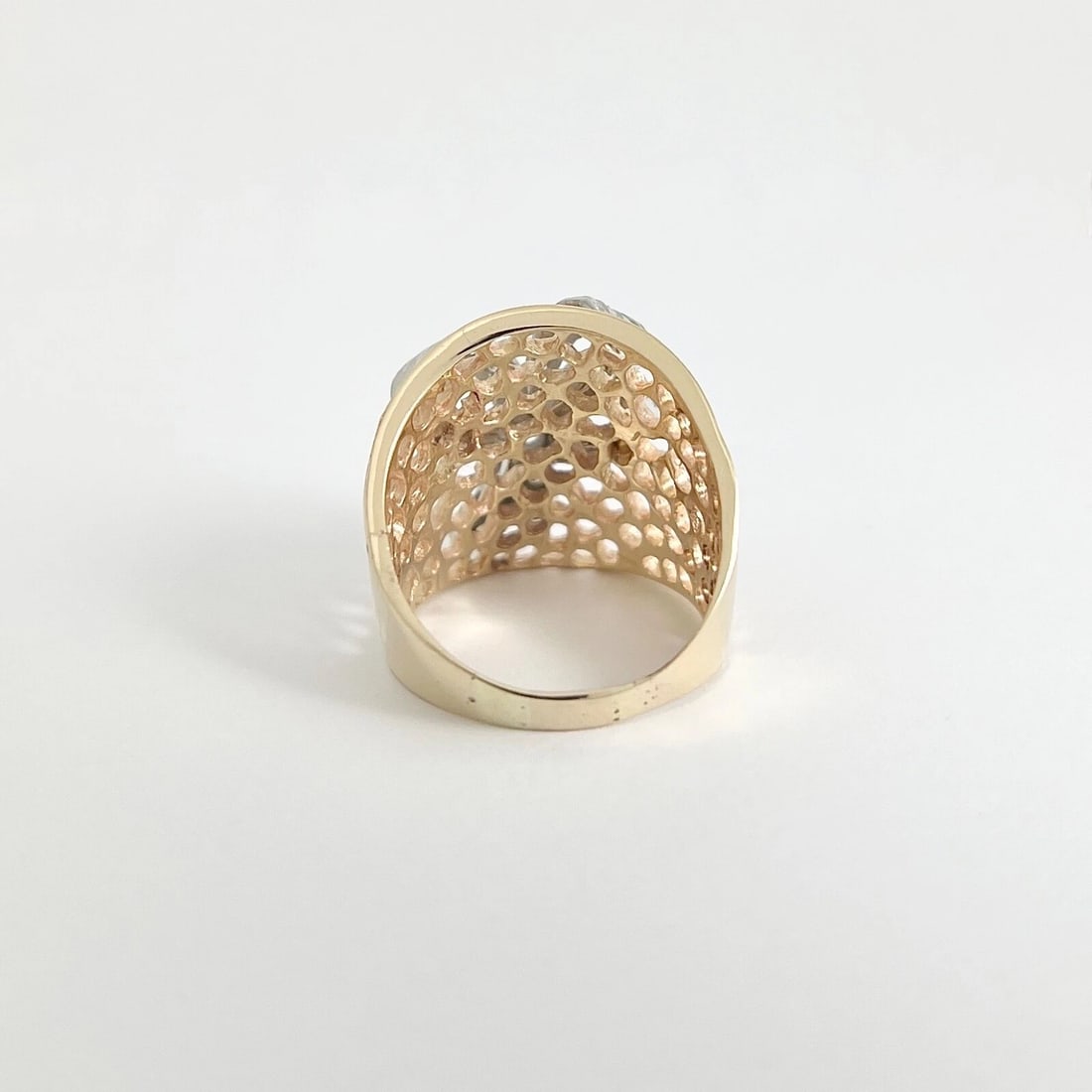 Vintage Two-Tone Diamond Bow Filigree Long Ring 14K Yellow White Gold, 8.49 Gram - 8