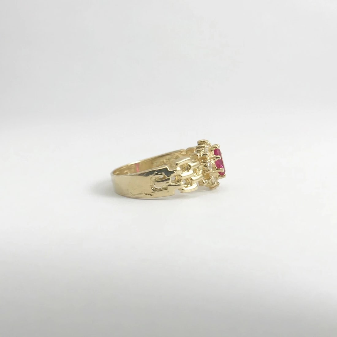 Vintage Simulated Ruby CZ Halo Gemstone Ring 10K Yellow Gold, .76 CTW, 3.41 Gram - 9