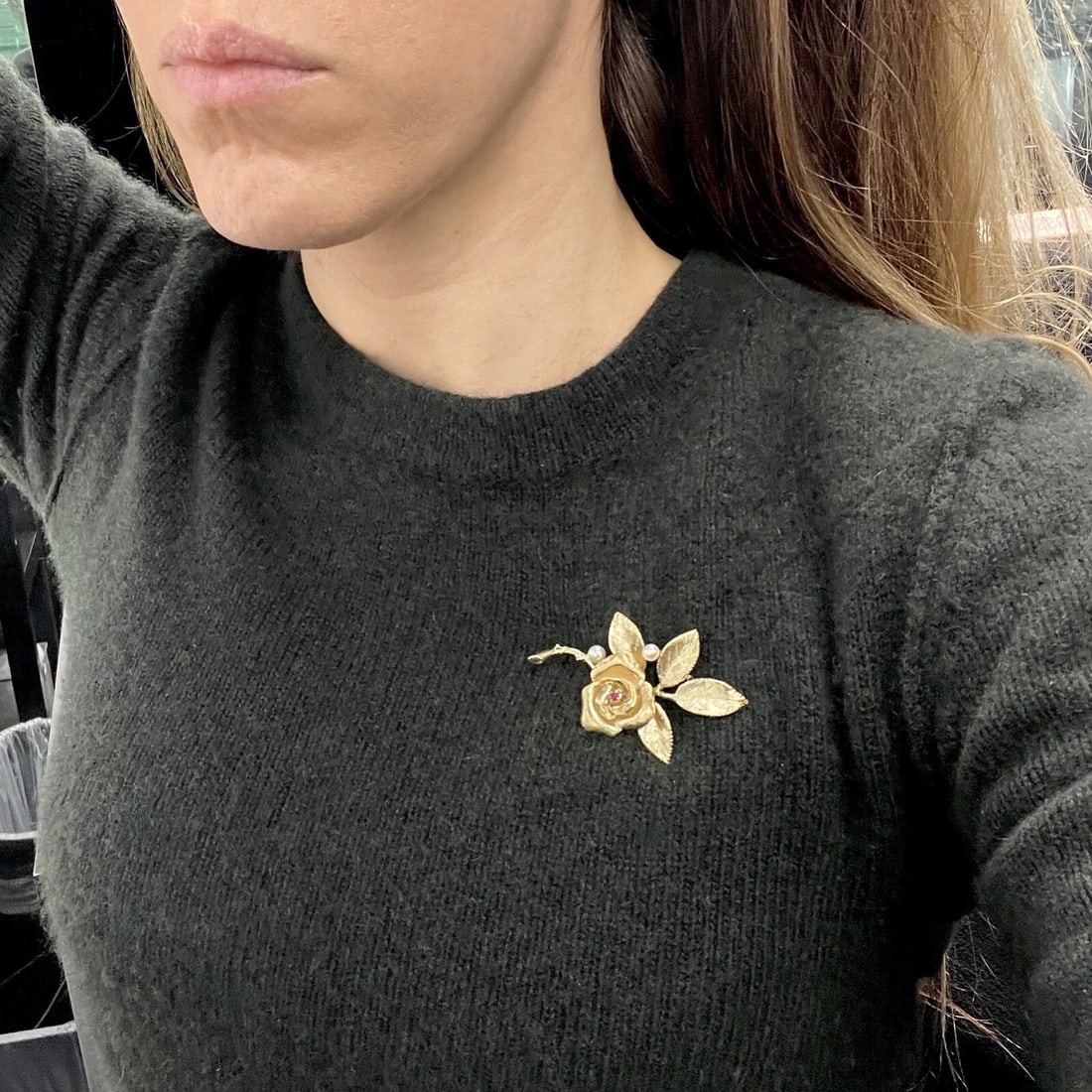 Vintage 1950's 1960's Pearl Ruby Flower Rose Brooch Pin 14K Yellow Gold 13.51 Gr - 5