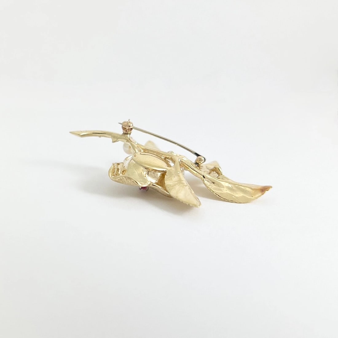 Vintage 1950's 1960's Pearl Ruby Flower Rose Brooch Pin 14K Yellow Gold 13.51 Gr - 7