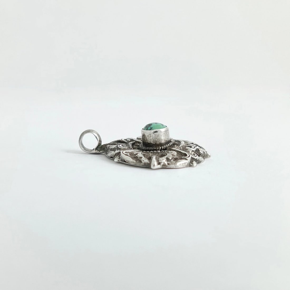 Vintage Artisan Turquoise Necklace Pendant Sterling Silver, 5.35 Grams - 5