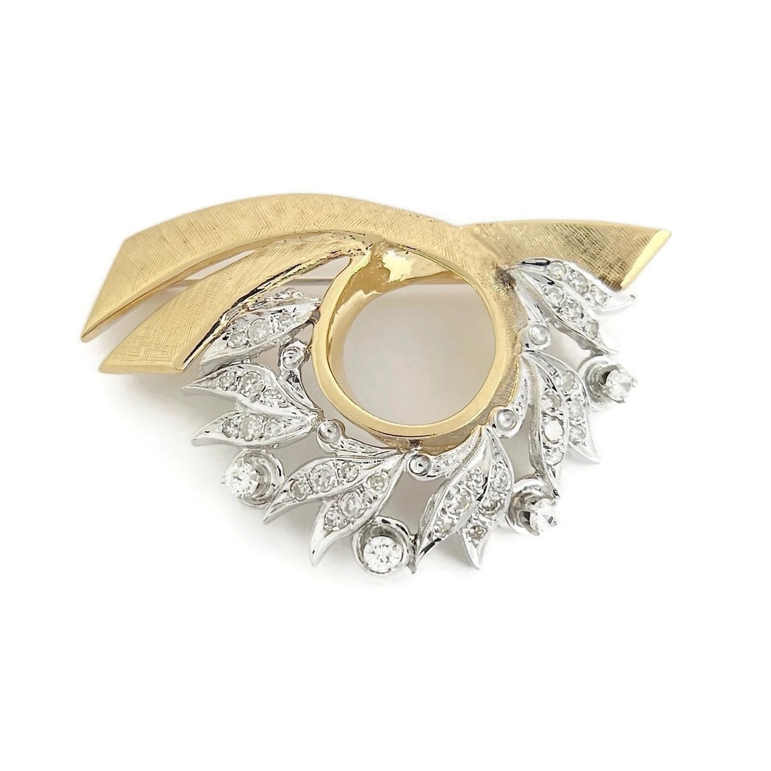 Vintage 1950's Diamond Ribbon Brooch Pin 14K Yellow Gold, 11.31 Grams (1 of 9)