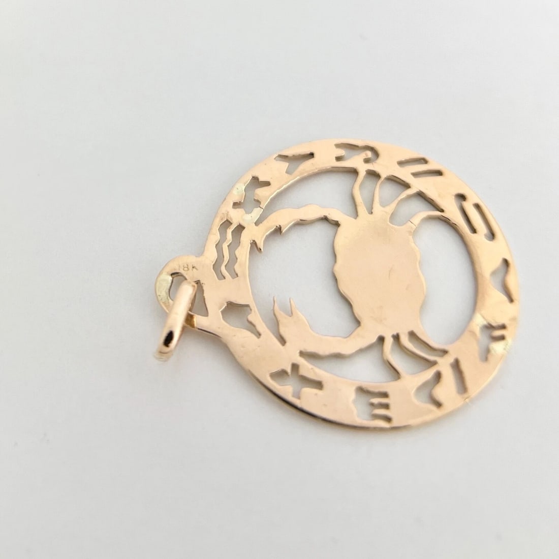 Vintage 1960's Round Crab Zodiac Necklace Pendant Charm 18K Rose Gold, 4.57 Gram - 8