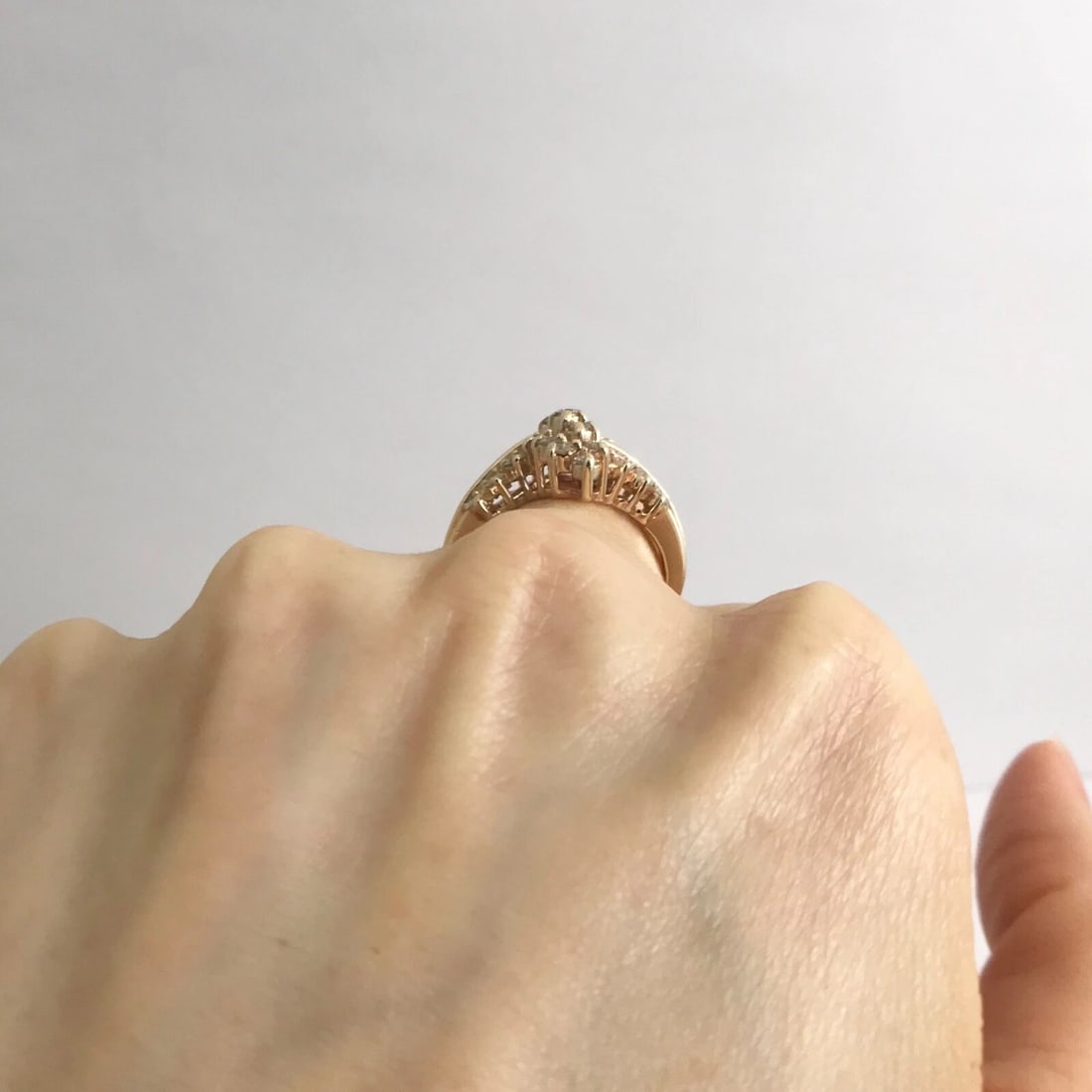 Vintage Diamond Zigzag Cluster Cocktail Ring 14K Yellow Gold, .65 CTW, 5.10 Gram - 7