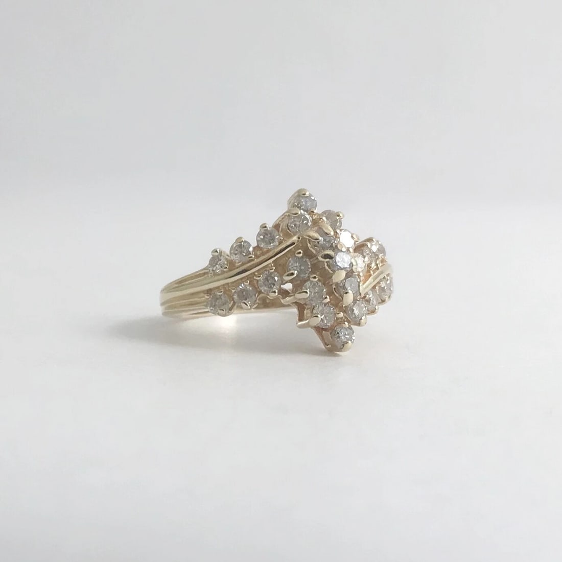 Vintage Diamond Zigzag Cluster Cocktail Ring 14K Yellow Gold, .65 CTW, 5.10 Gram - 9