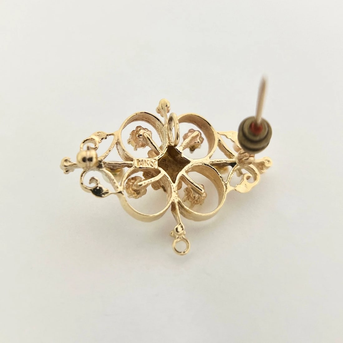 Vintage 1950's Pearl Opal Pendant Brooch Pin 14K Yellow Gold, 6.52 Grams - 10