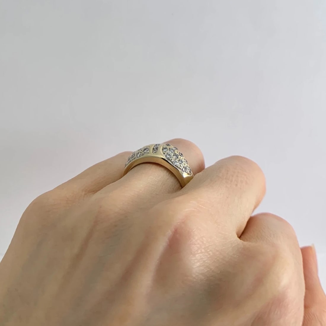 Vintage Diamond Geometric Band Statement Ring 14K Yellow Gold, .58 CTW, 6.60 Gr - 6