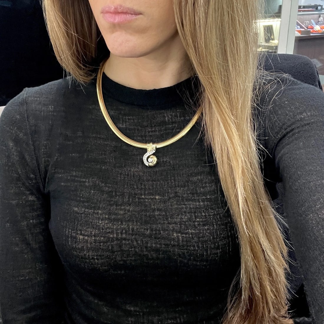 Vintage Two-Tone Swirl Diamond Necklace Pendant 14K Yellow Gold, 7.41 Grams - 4