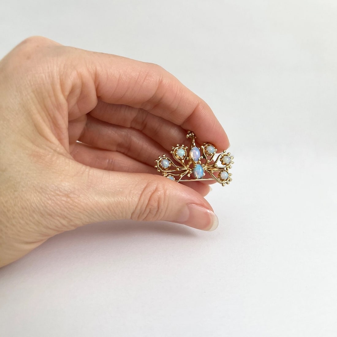 Vintage 1950's Opal Peacock Bird Brooch Pin 12K Yellow Gold, 5.65 Gr - 3