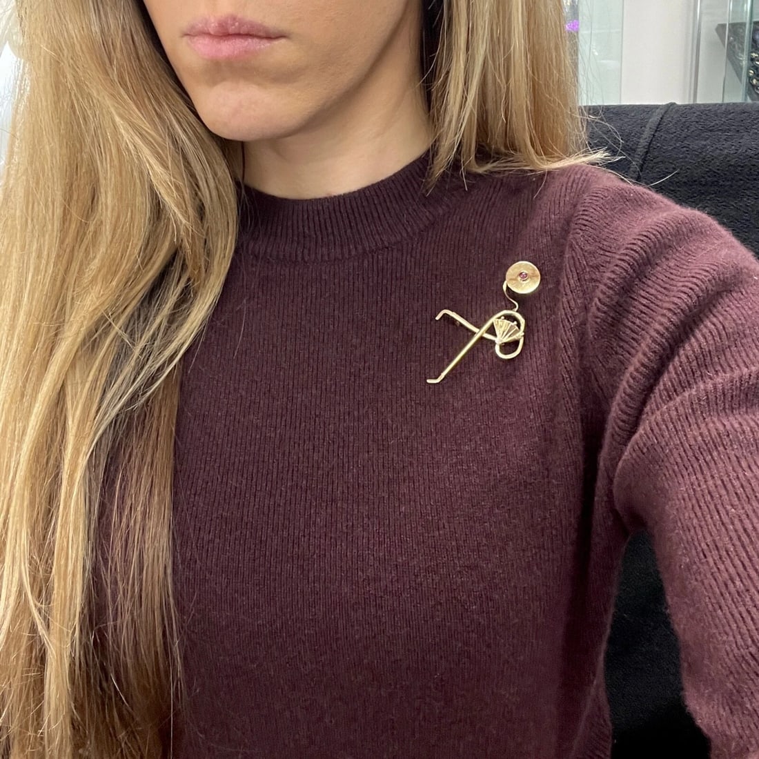 Vintage 1930's 1940's Forstner Asymmetrical Brooch Pin 14K Yellow Gold, 6.20 Gr - 4