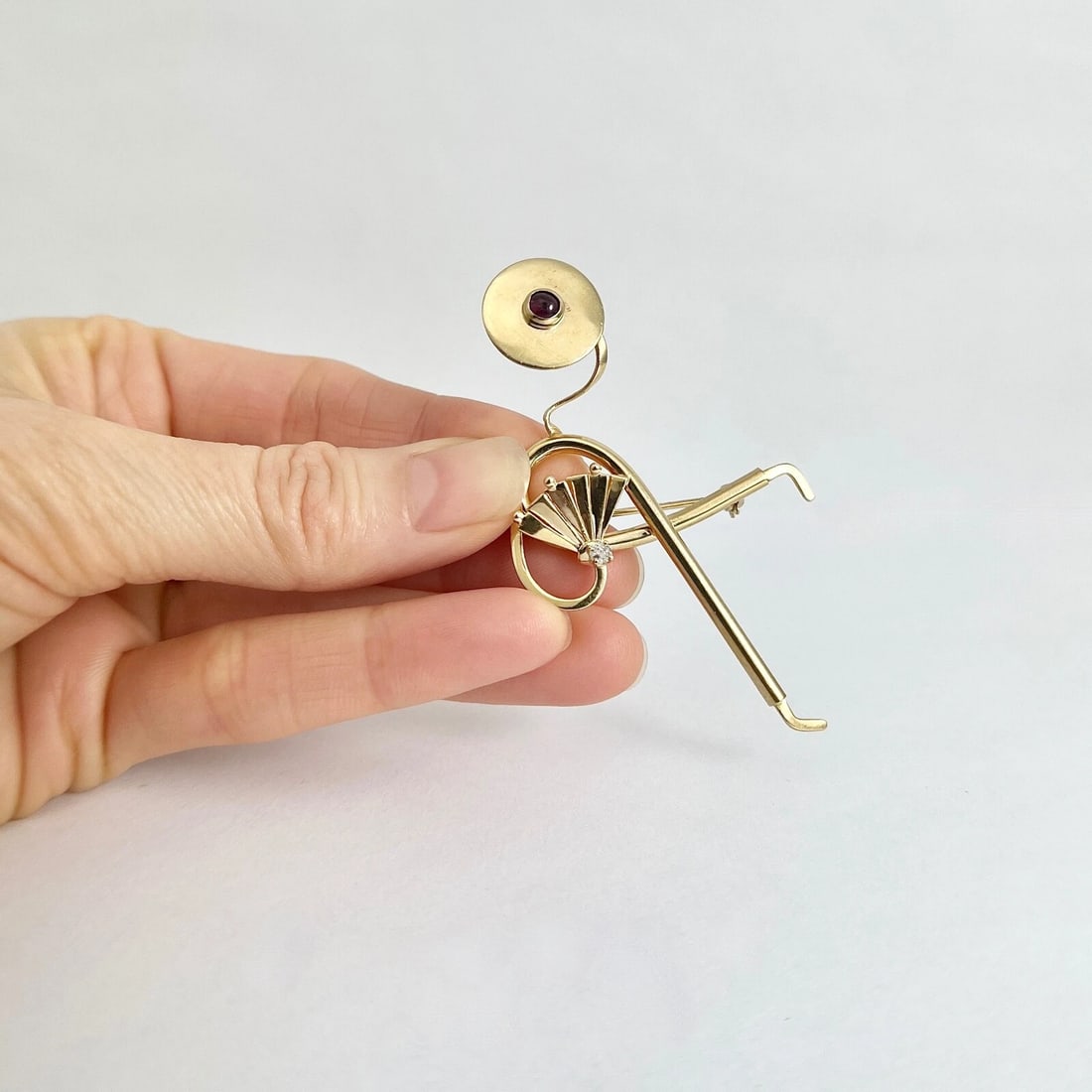 Vintage 1930's 1940's Forstner Asymmetrical Brooch Pin 14K Yellow Gold, 6.20 Gr - 6