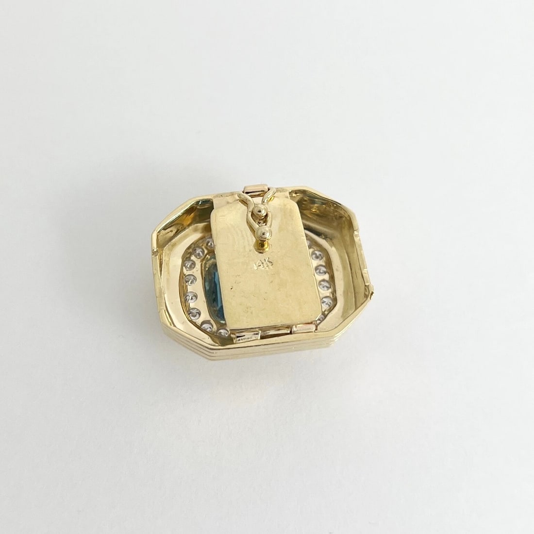 Vintage Blue Topaz Diamond Slider Necklace Pendant 14K Yellow Gold, 11.95 Gr - 10