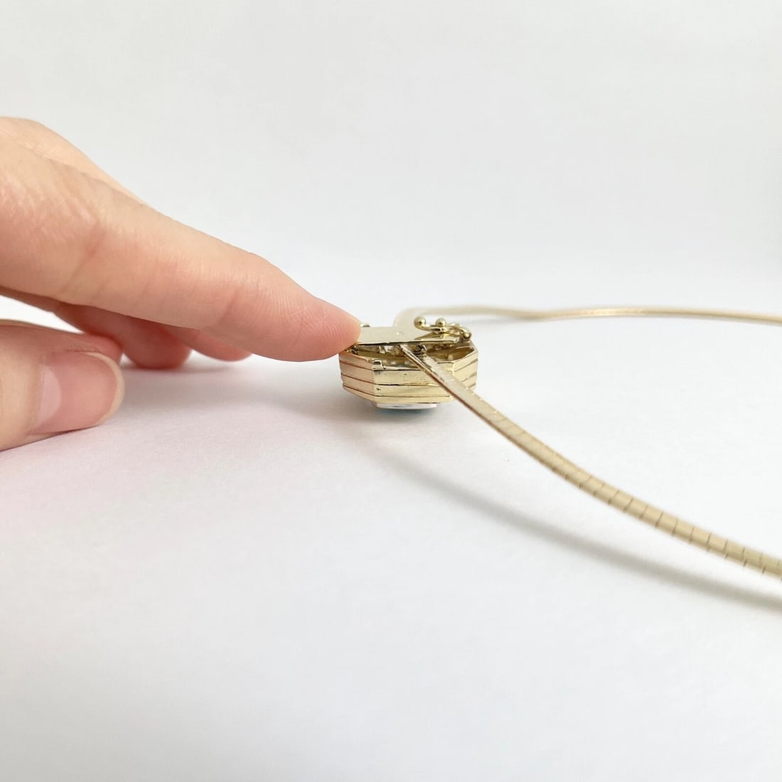 Vintage Blue Topaz Diamond Slider Necklace Pendant 14K Yellow Gold, 11.95 Gr - 7