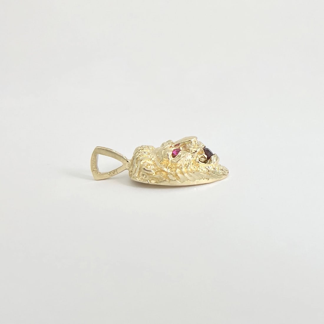 Vintage Simulated Ruby Garnet Lion Head Pendant Charm 14K Yellow Gold 8.65 Gr - 6