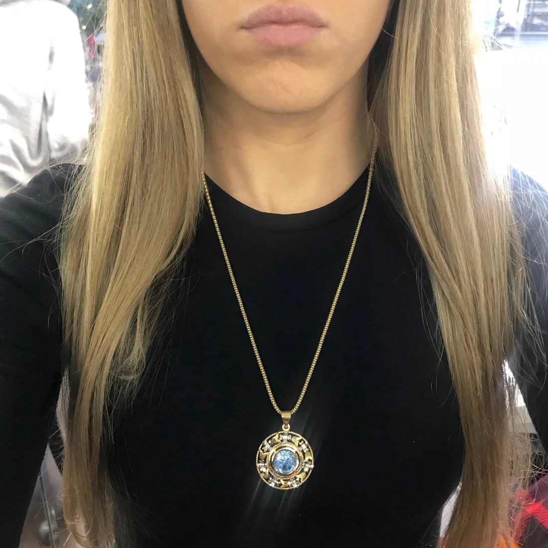 Vintage Round Blue Lab-Created Spinel Filigree Pendant 18K Yellow Gold, 10.25 Gr - 7