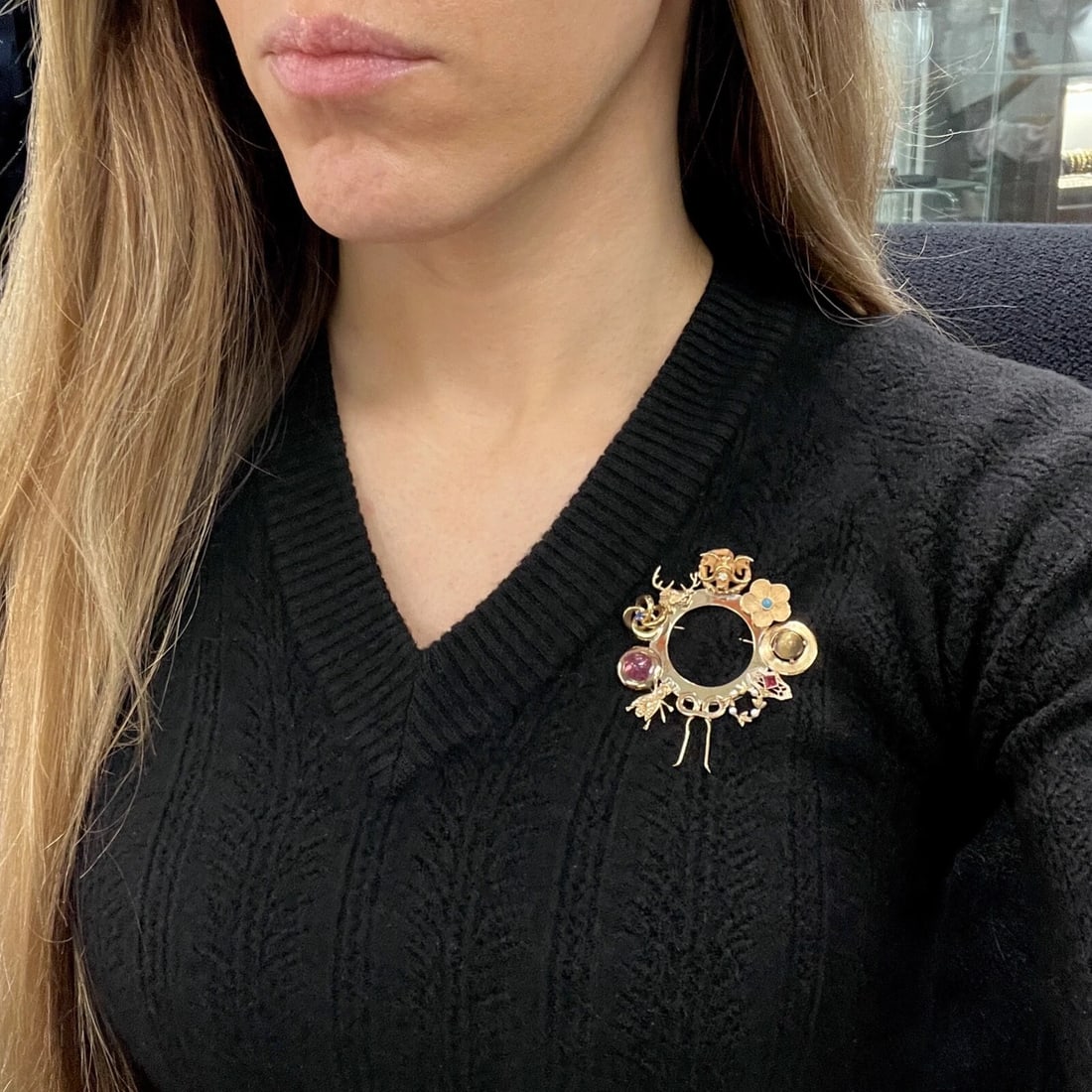 Vintage Hodgepodge Collection Gemstone Pearl Brooch 14K Yellow Gold, 13.66 Gr - 6