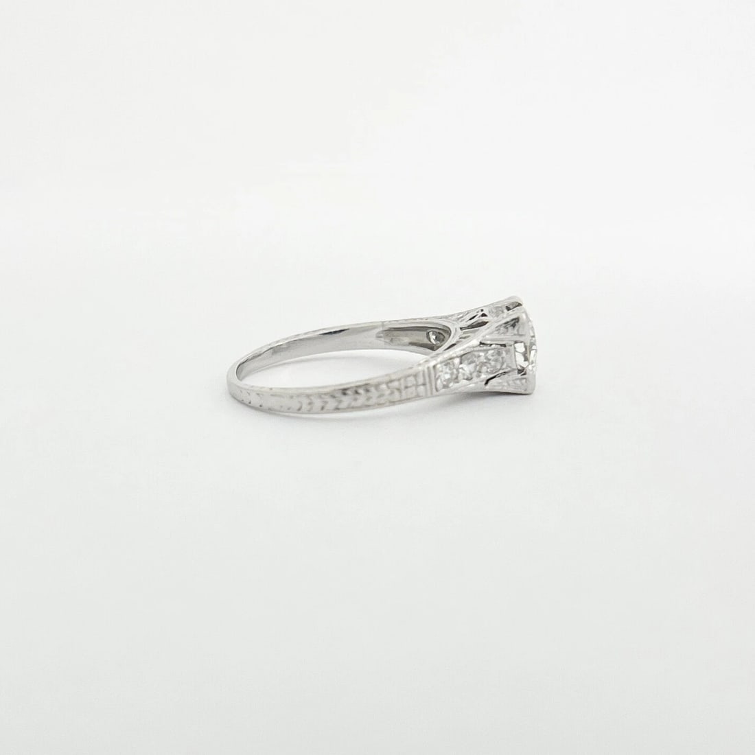Vintage 1940's Etched Diamond Engagement Ring Platinum, .82 CTW, 3.40 Grams - 8