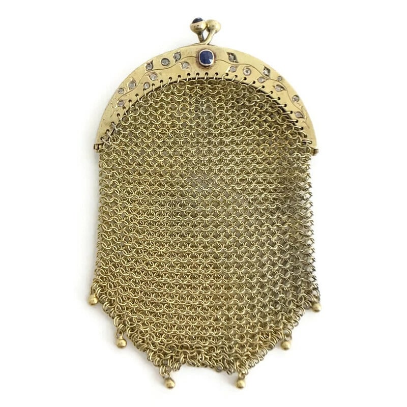 Victorian Antique Chatelaine Mesh Chain Mail Coin Purse 20K Yellow Gold 28.11 Gr (1 of 11)